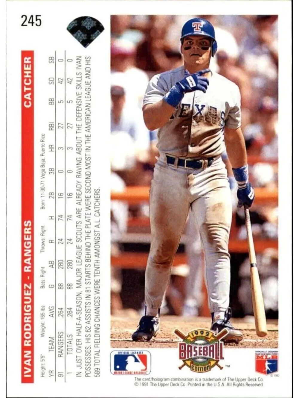 Ivan Rodriguez 1992 Upper Deck MLB #245 Baseball Card Texas Rangers